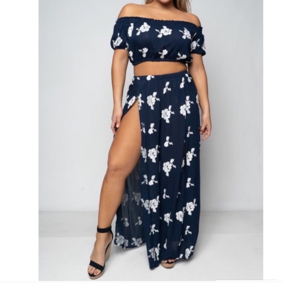 Dresses & Skirts - Off Shoulder Top and Culotte Maxi